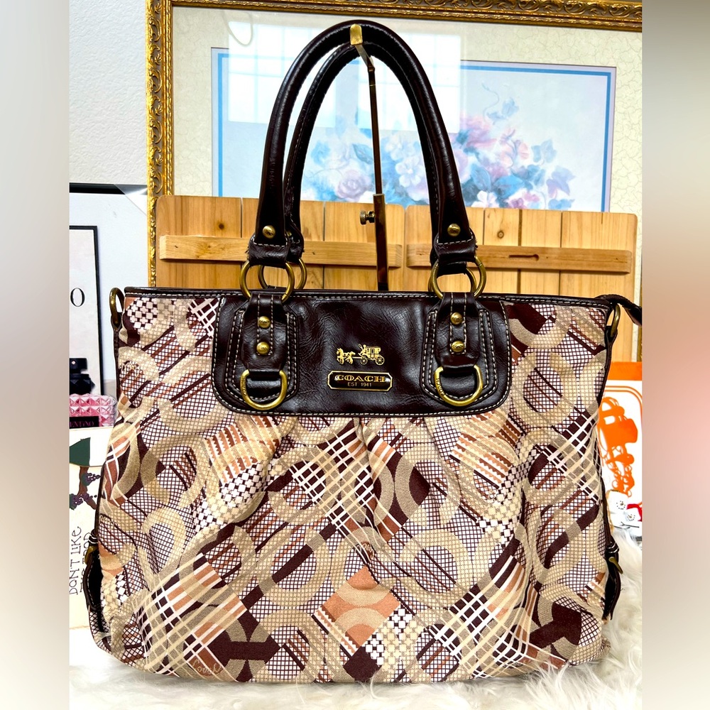 Coach Brown Multi-Pattern Vintage Shoulder Tote Bag NOW ONLY $65